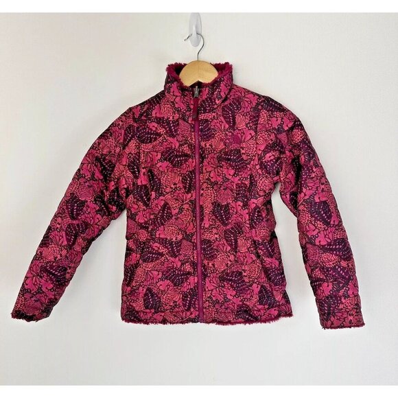 The North Face Girls Reversible Mossbud Swirl Jacket Size Medium Pink Butterfly - Picture 1 of 9
